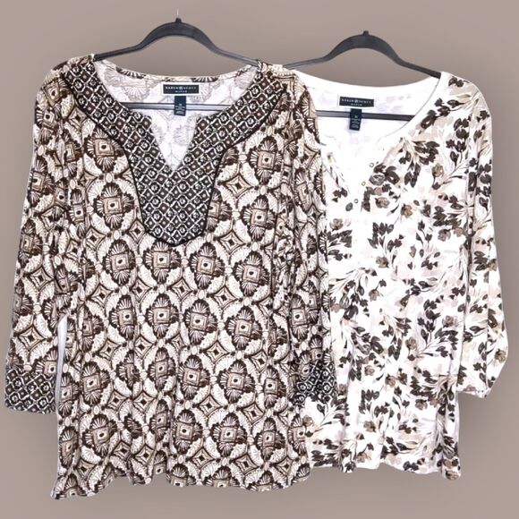Two Karen Scott Woman Size 1X Tunic Pullover Shirts All Over Print Open Neck - Picture 7 of 10